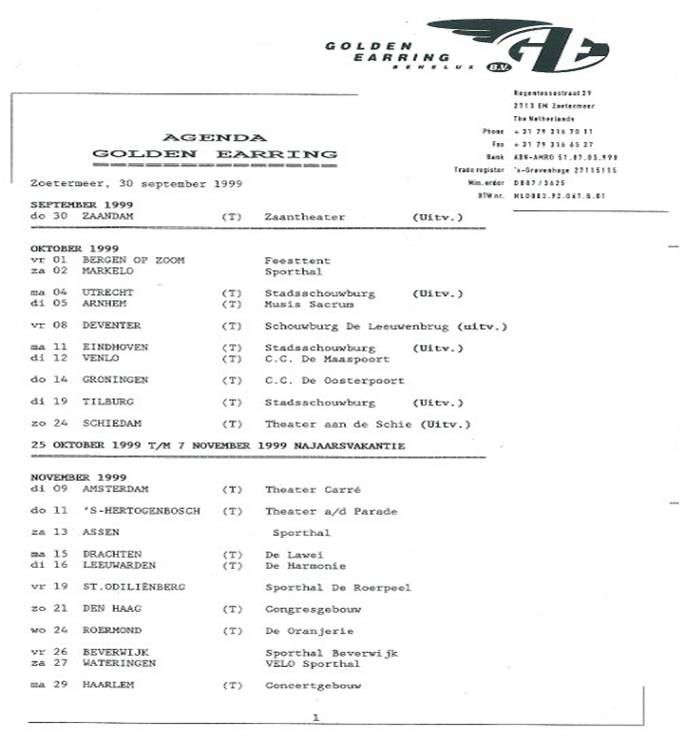 Golden Earring setlist September 03, 1999 Nes